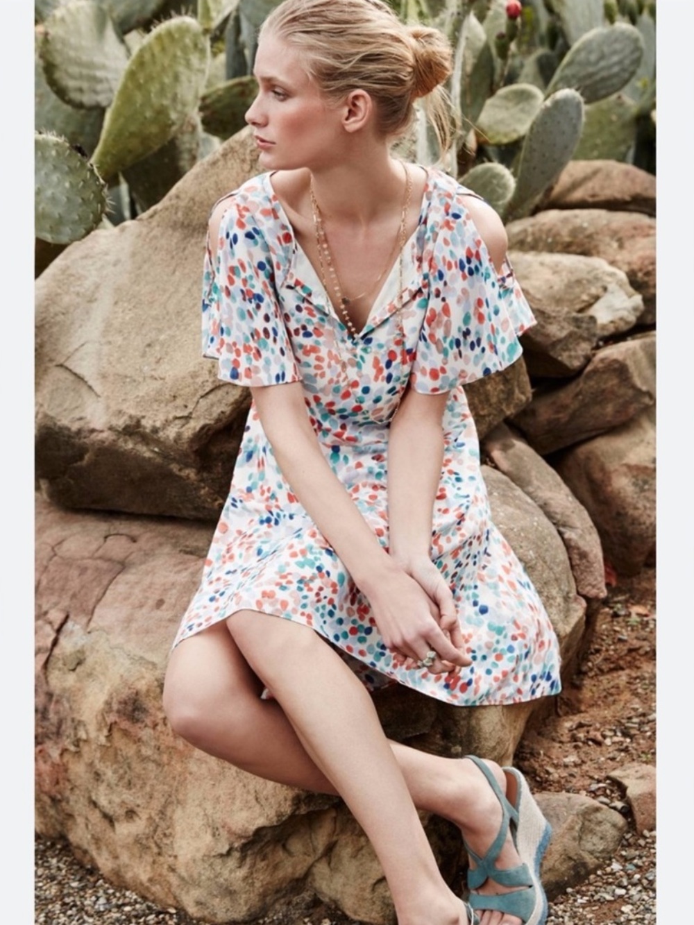 Anthropologie Maeve Flutter Sleeve Watercolor Dress Medium